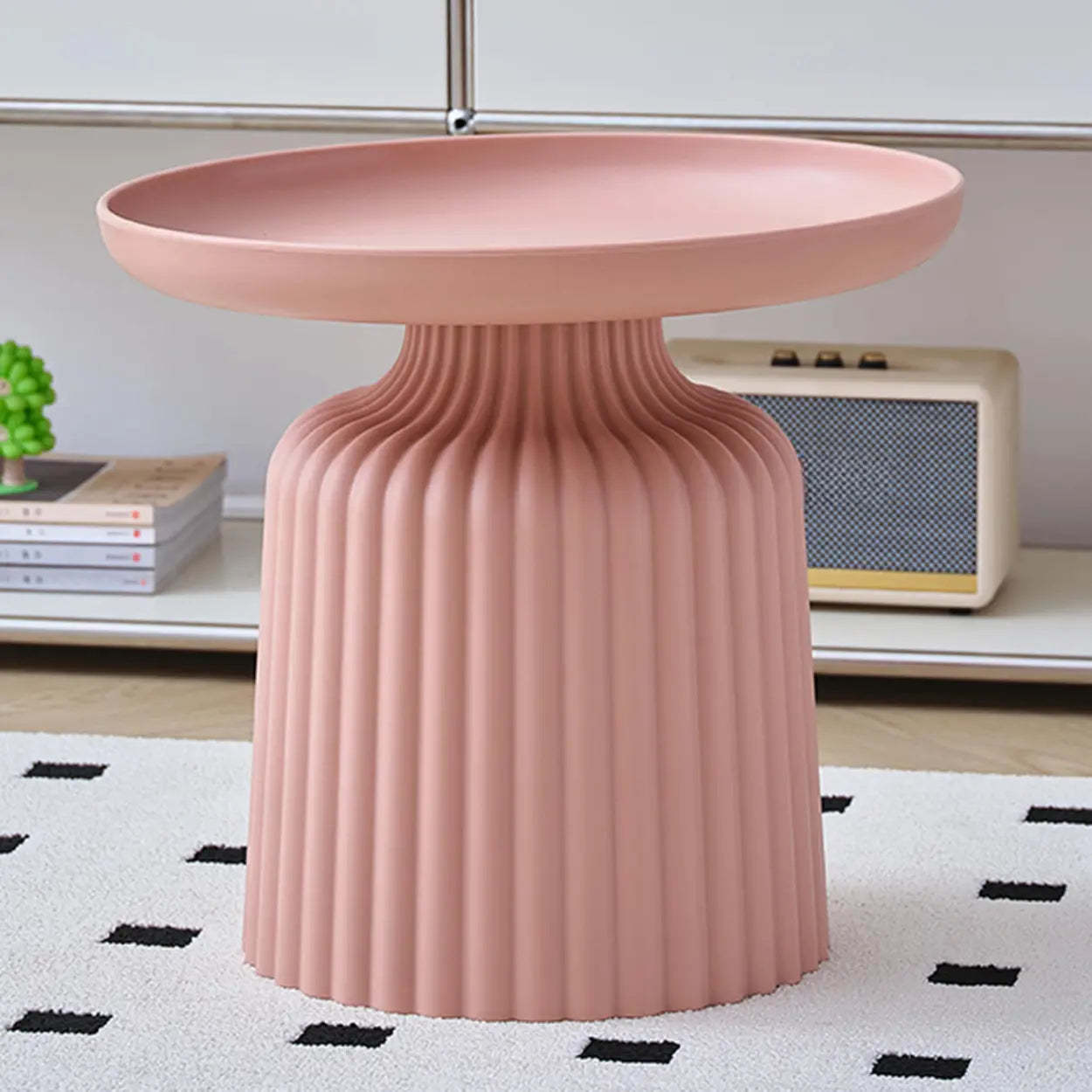 Modern Ribbed Side and Coffee Table Set — Blue