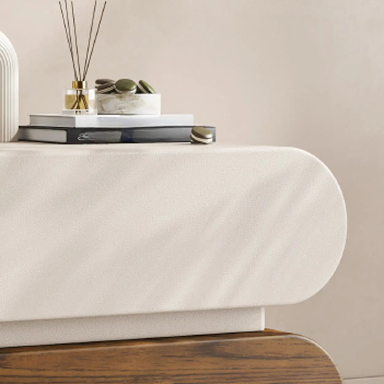 Modern White Wood Rolling Caster Nightstand — White-Black