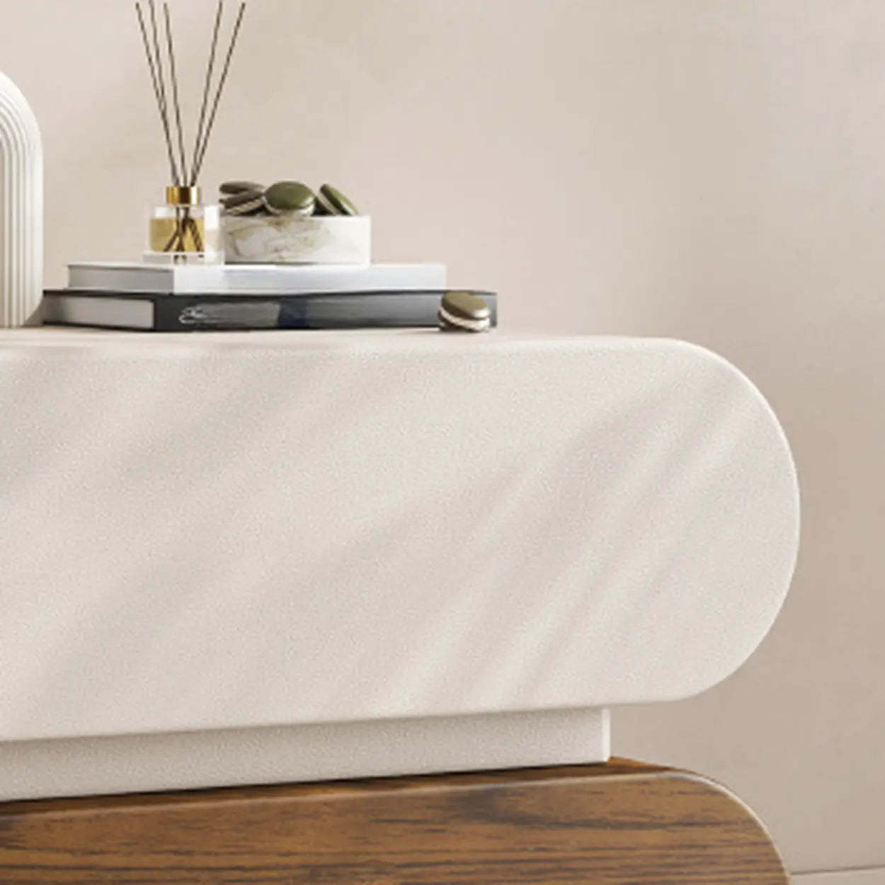 Modern White Wood Rolling Caster Nightstand — White-Black