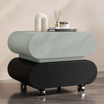Modern White Wood Rolling Caster Nightstand — Green/ Black