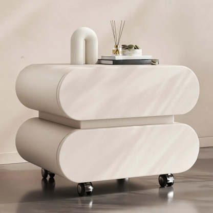 Modern White Wood Rolling Caster Nightstand — Khaki/ Black