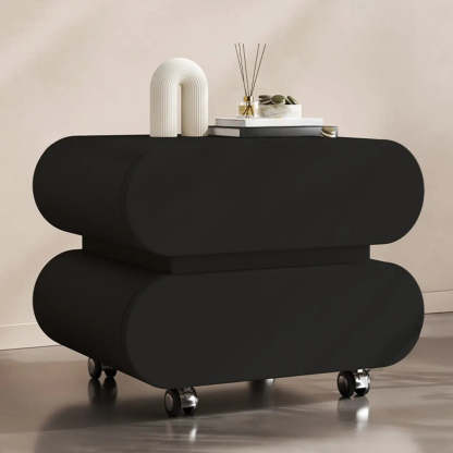 Modern White Wood Rolling Caster Nightstand — Walnut/ Dark Gray