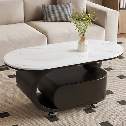 Modern Rolling Storage Coffee Table — White-Black