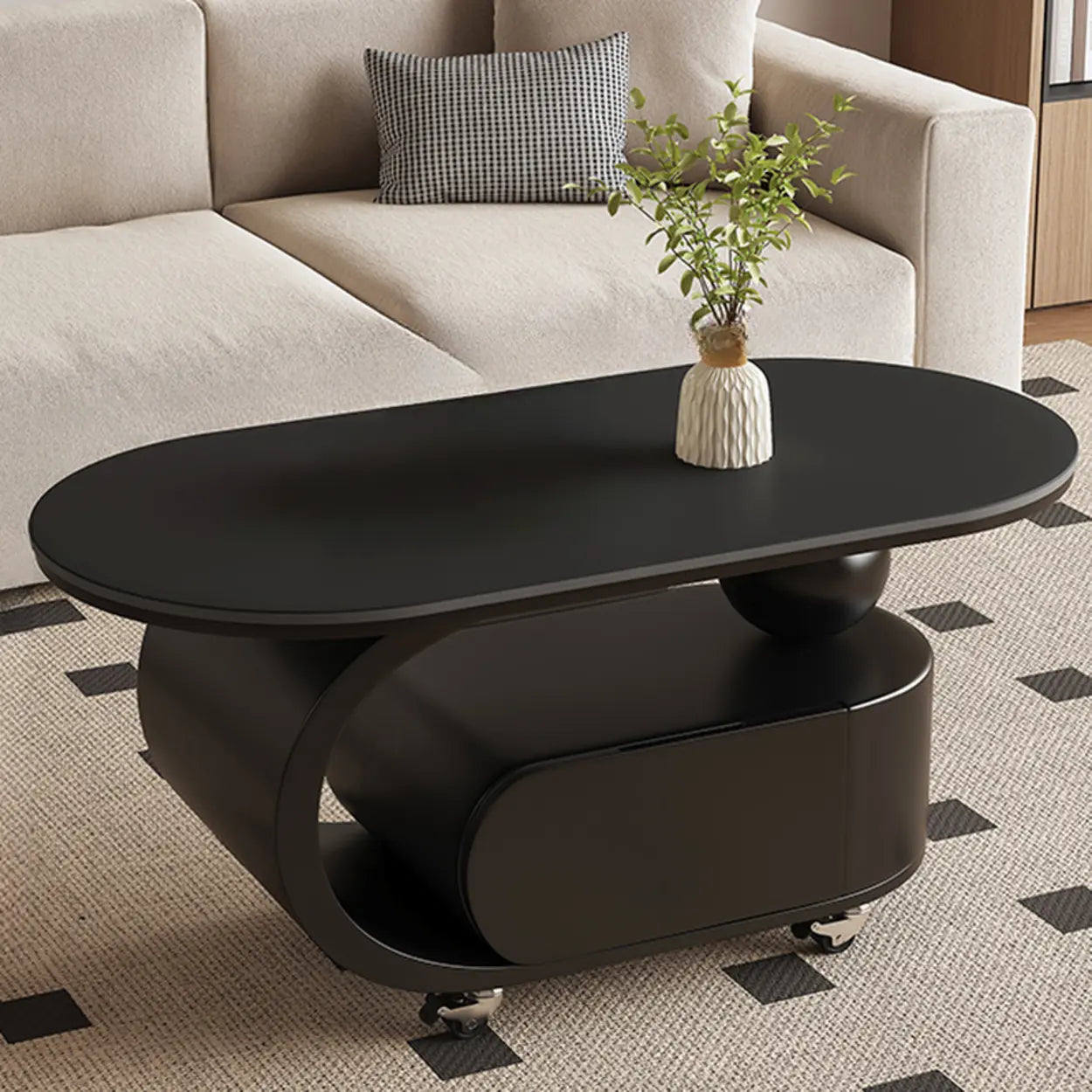 Modern Rolling Storage Coffee Table — White/ Black