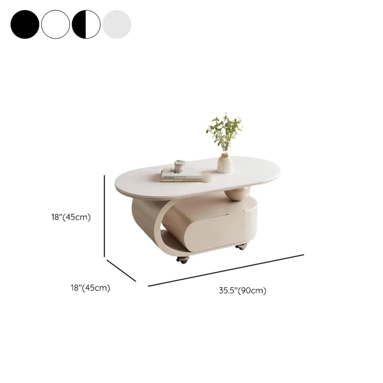 Modern Rolling Storage Coffee Table — White/ Black