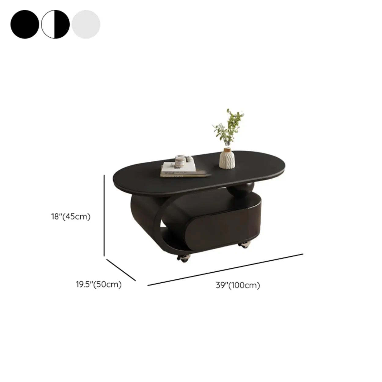 Modern Rolling Storage Coffee Table — Matte White/ Black