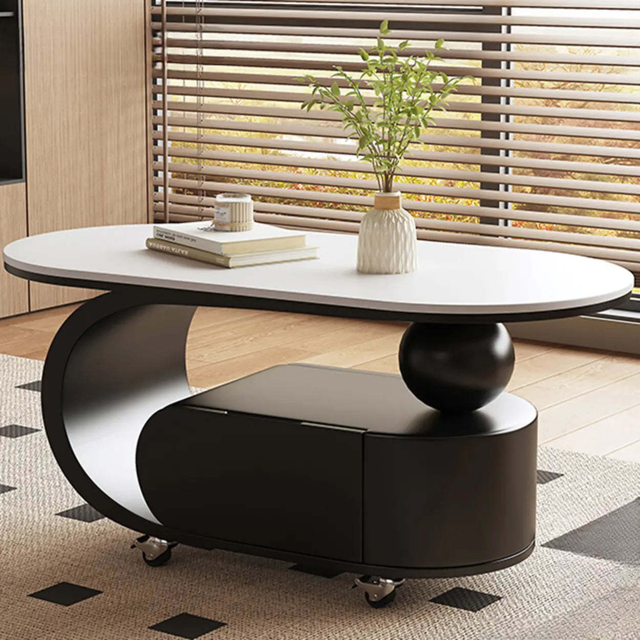 Modern Rolling Storage Coffee Table — Black