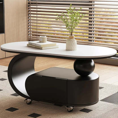 Modern Rolling Storage Coffee Table — Black