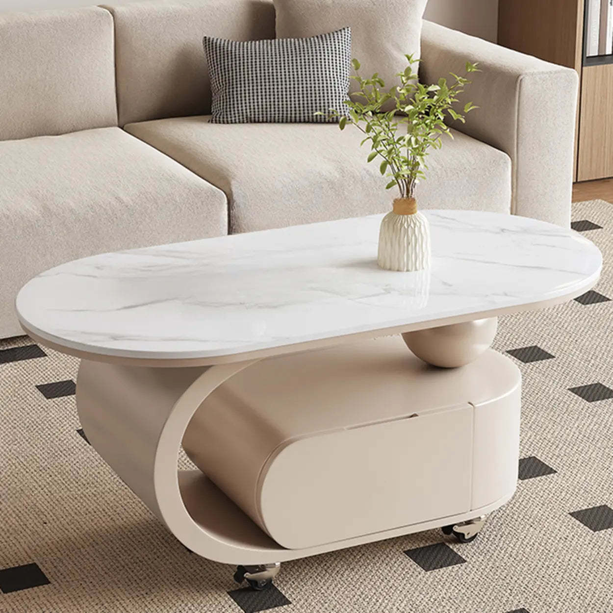 Modern Rolling Storage Coffee Table — Black