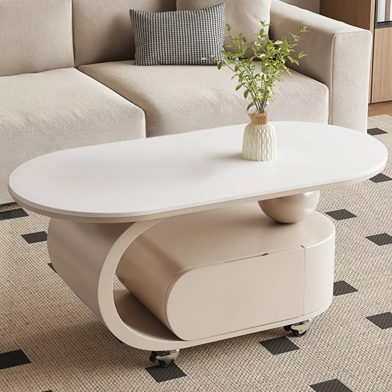 Modern Rolling Storage Coffee Table — White