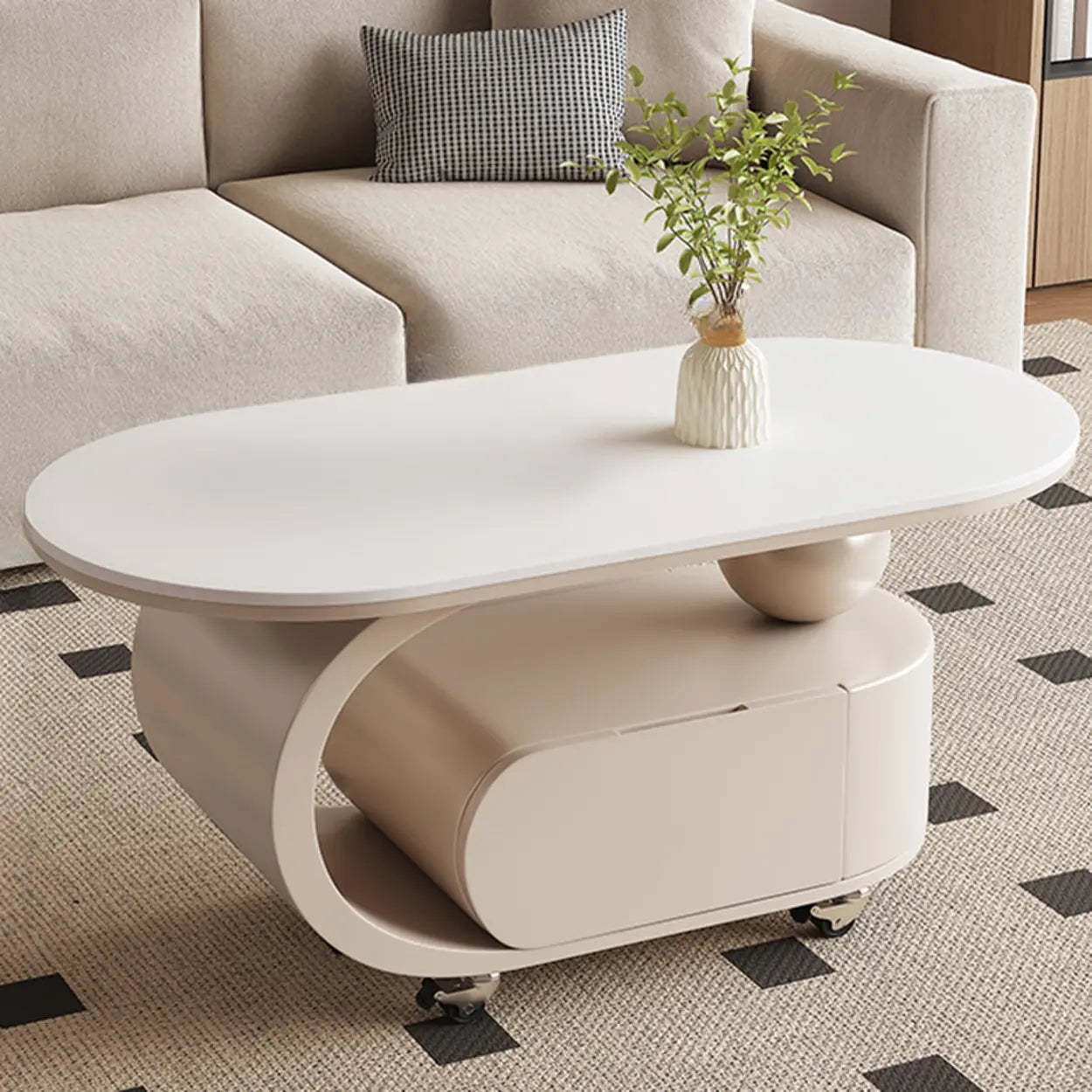 Modern Rolling Storage Coffee Table — White