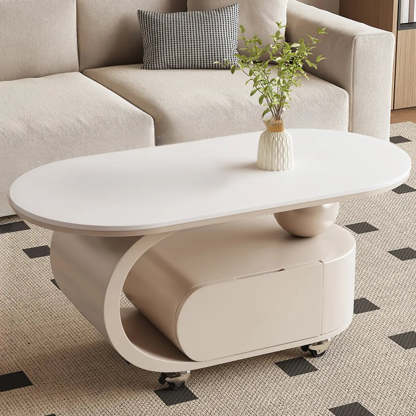 Modern Rolling Storage Coffee Table — White