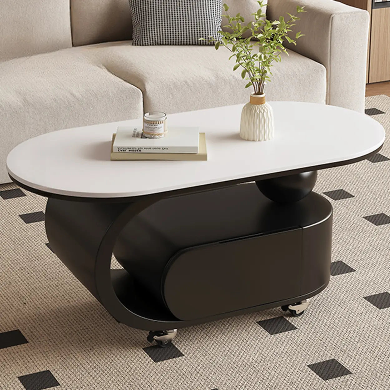 Modern Rolling Storage Coffee Table — White