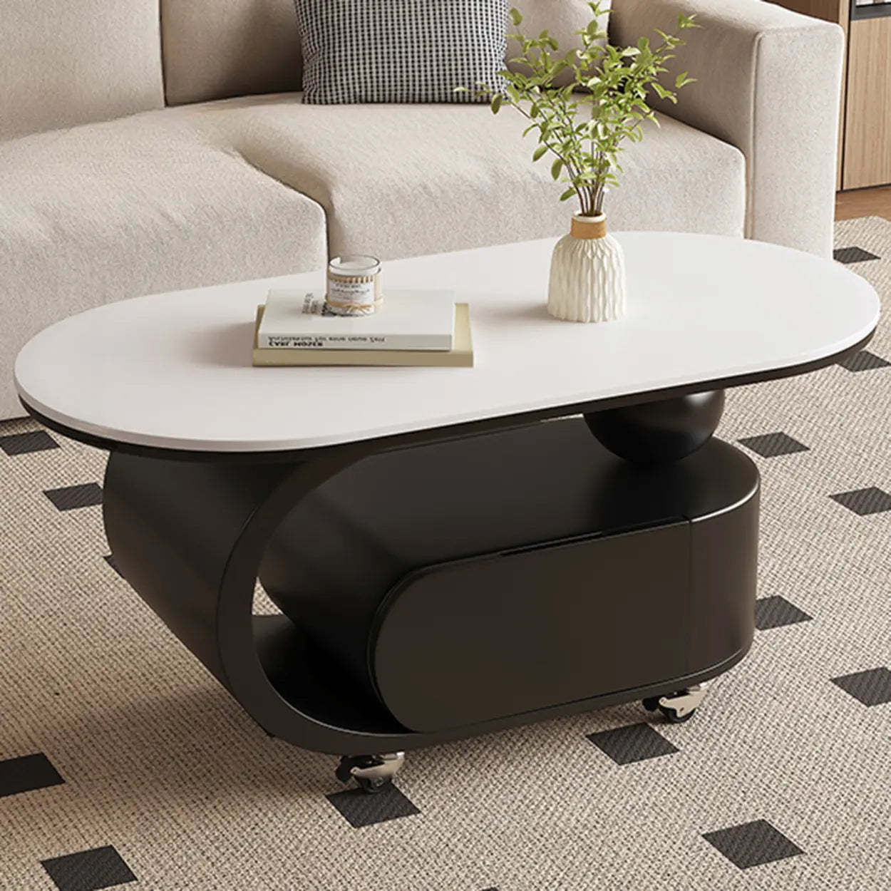 Modern Rolling Storage Coffee Table — White