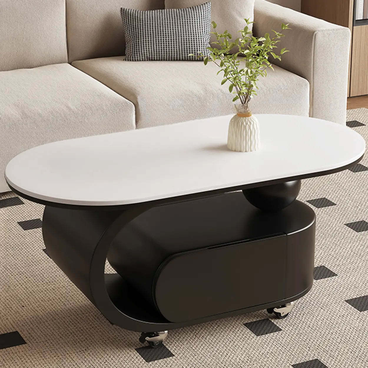 Modern Rolling Storage Coffee Table — Warm White