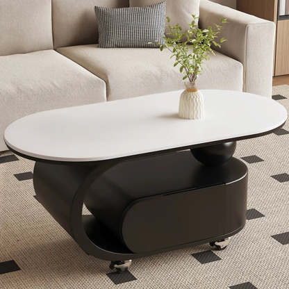 Modern Rolling Storage Coffee Table — Warm White