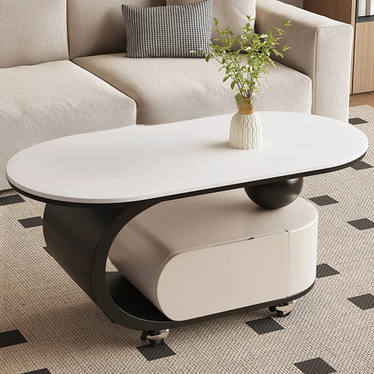 Modern Rolling Storage Coffee Table — Warm White