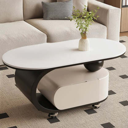 Modern Rolling Storage Coffee Table — Warm White