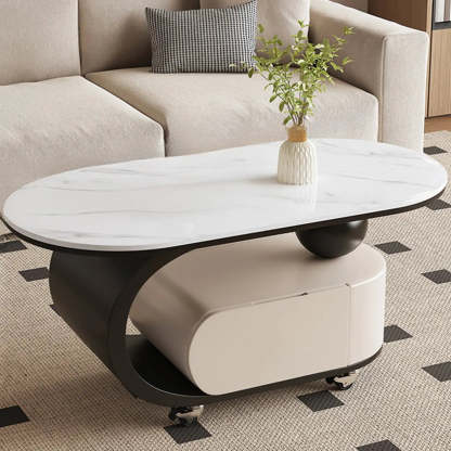 Modern Rolling Storage Coffee Table — White-Black