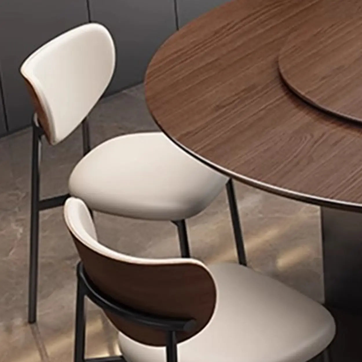 Modern Rotating Round Brown Wood Dining Table — Table Only