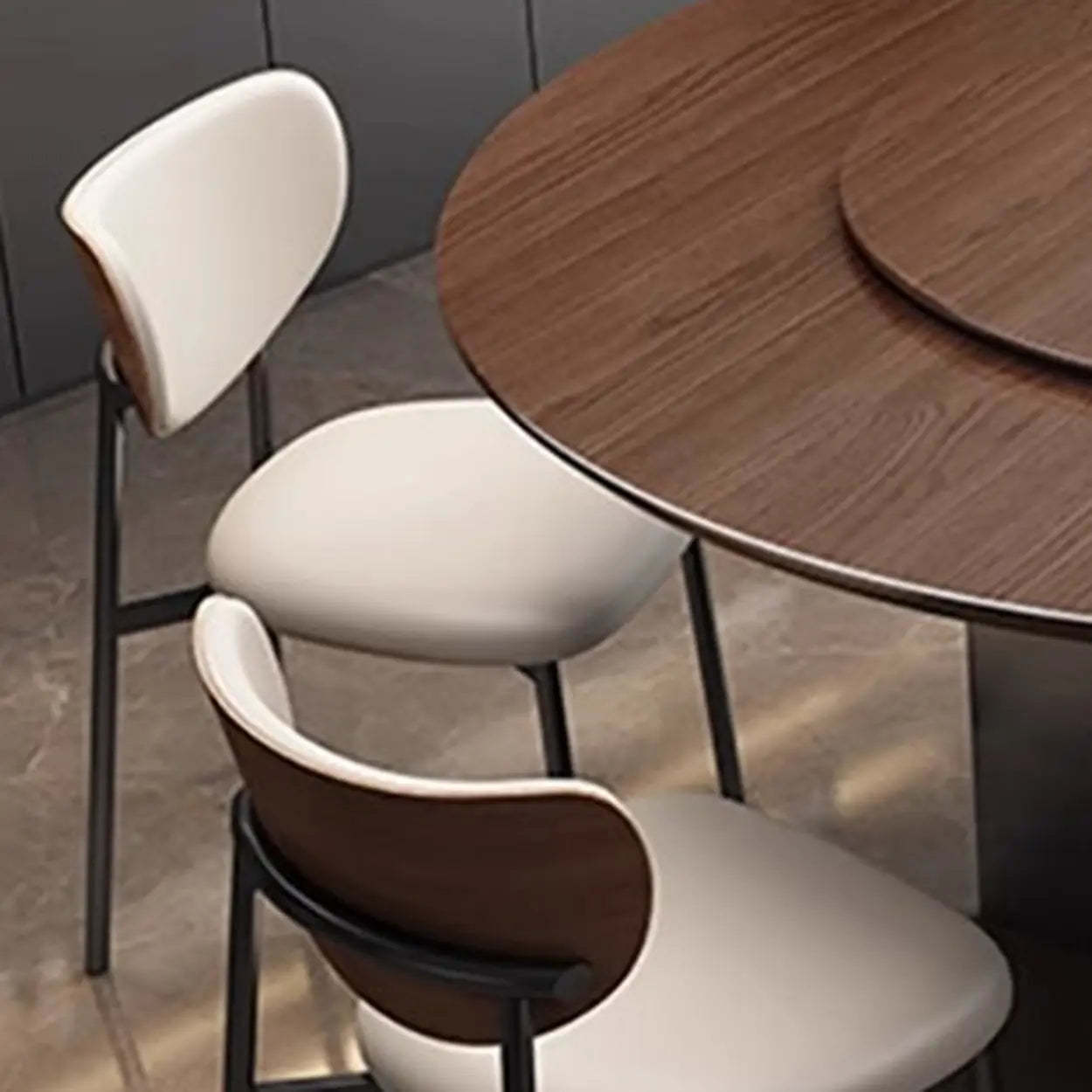 Modern Rotating Round Brown Wood Dining Table — Table Only
