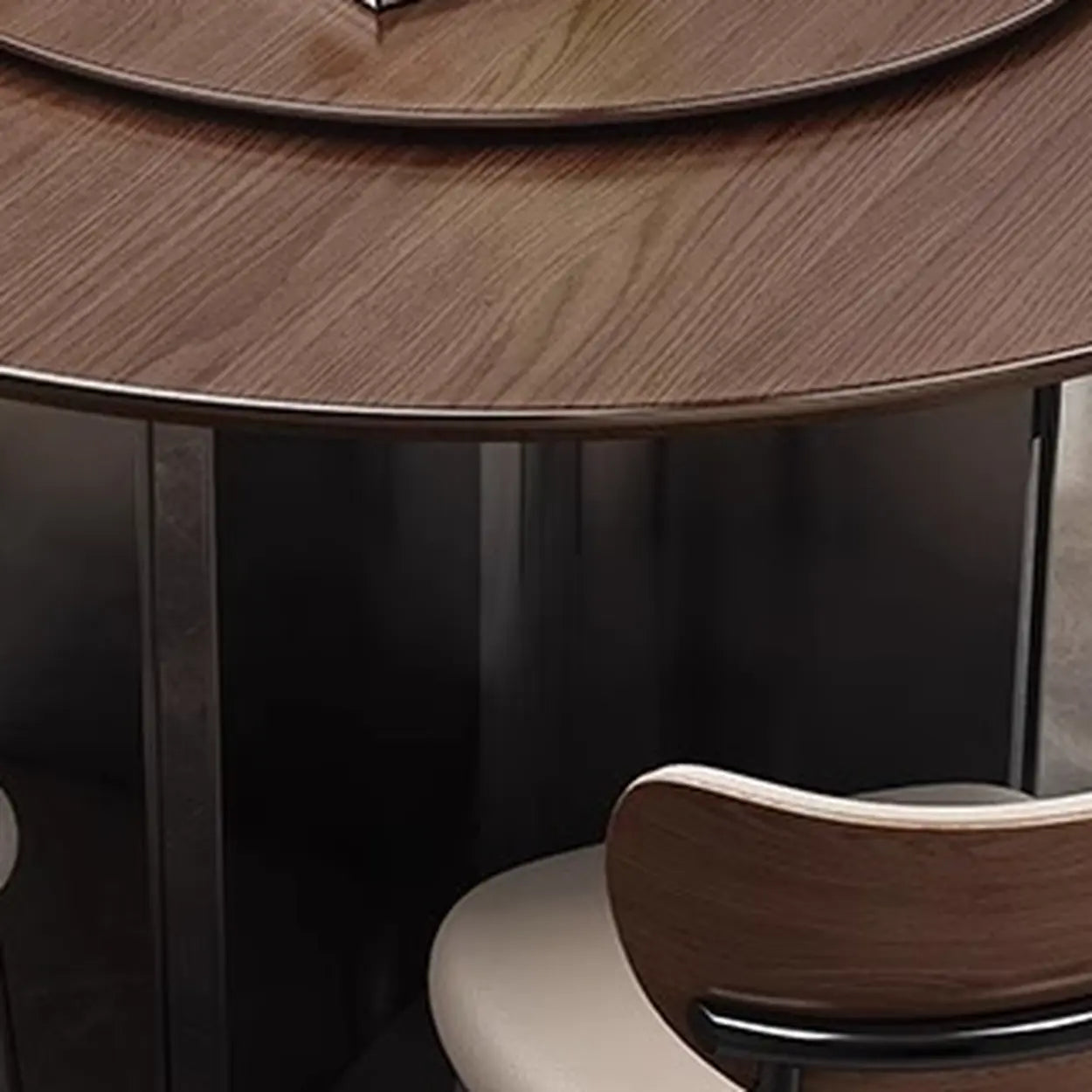 Modern Rotating Round Brown Wood Dining Table — Table Only
