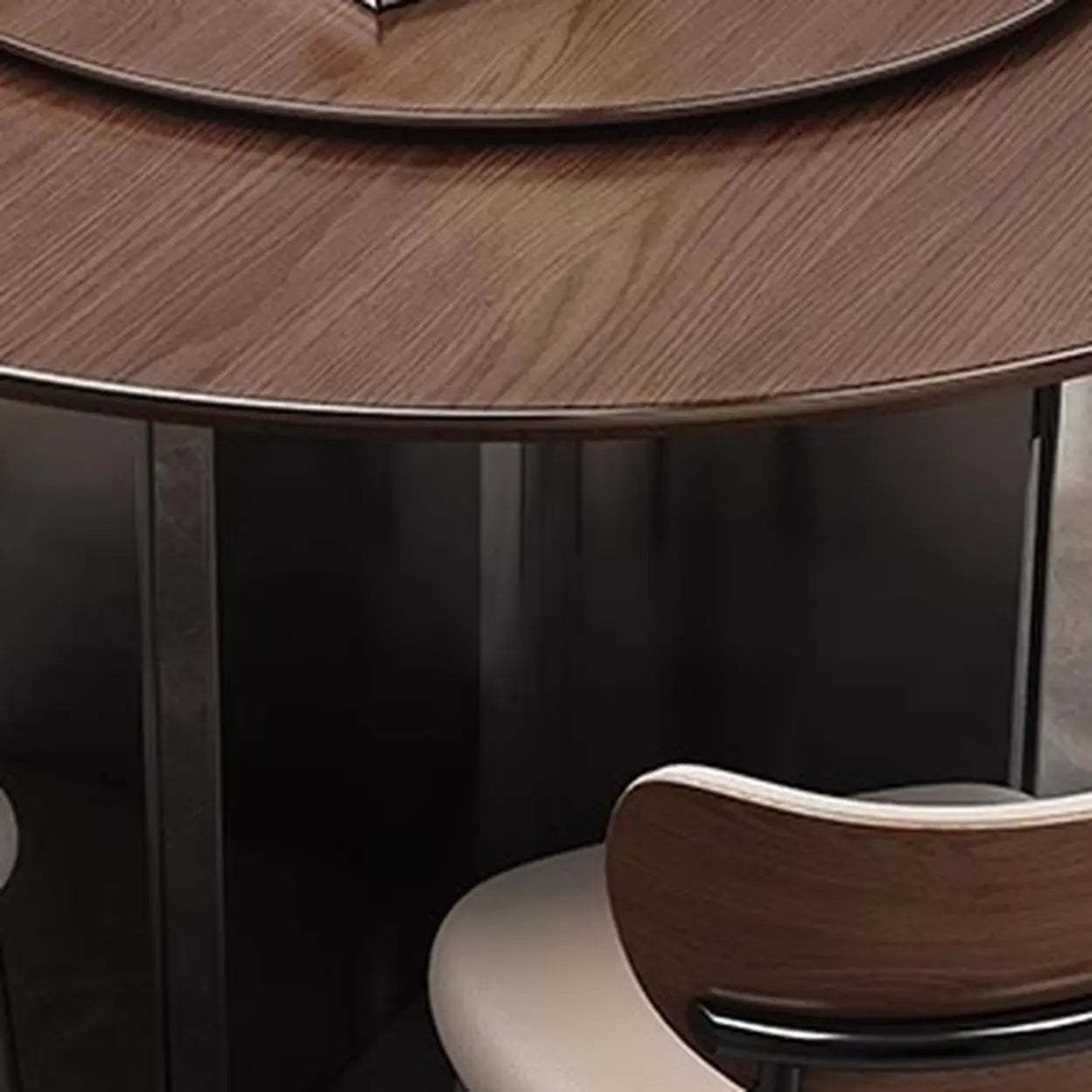 Modern Rotating Round Brown Wood Dining Table — Table Only