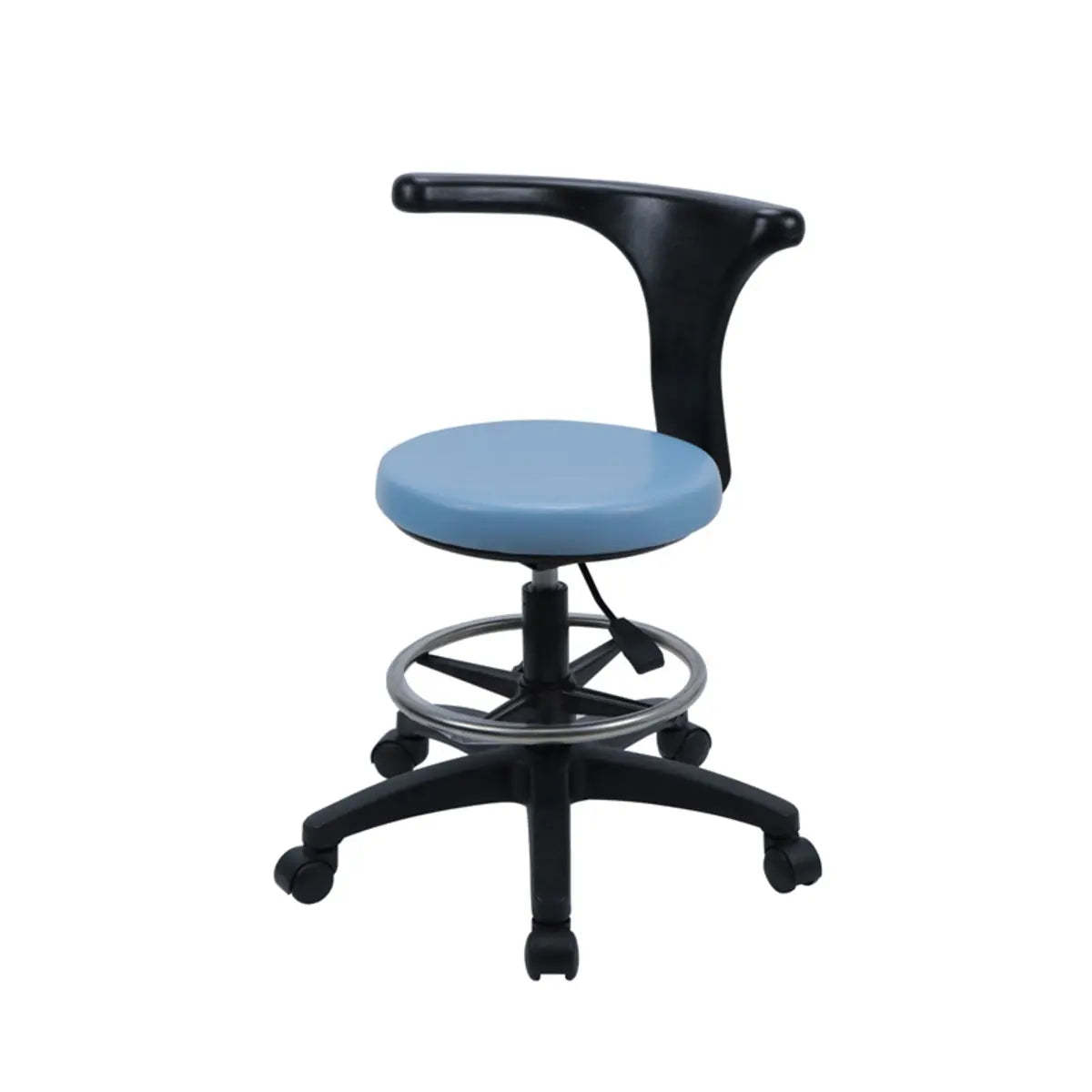 Modern Blue Round Alloy Upholstered Stool with Casters — With Back / Star Base / Footring Included