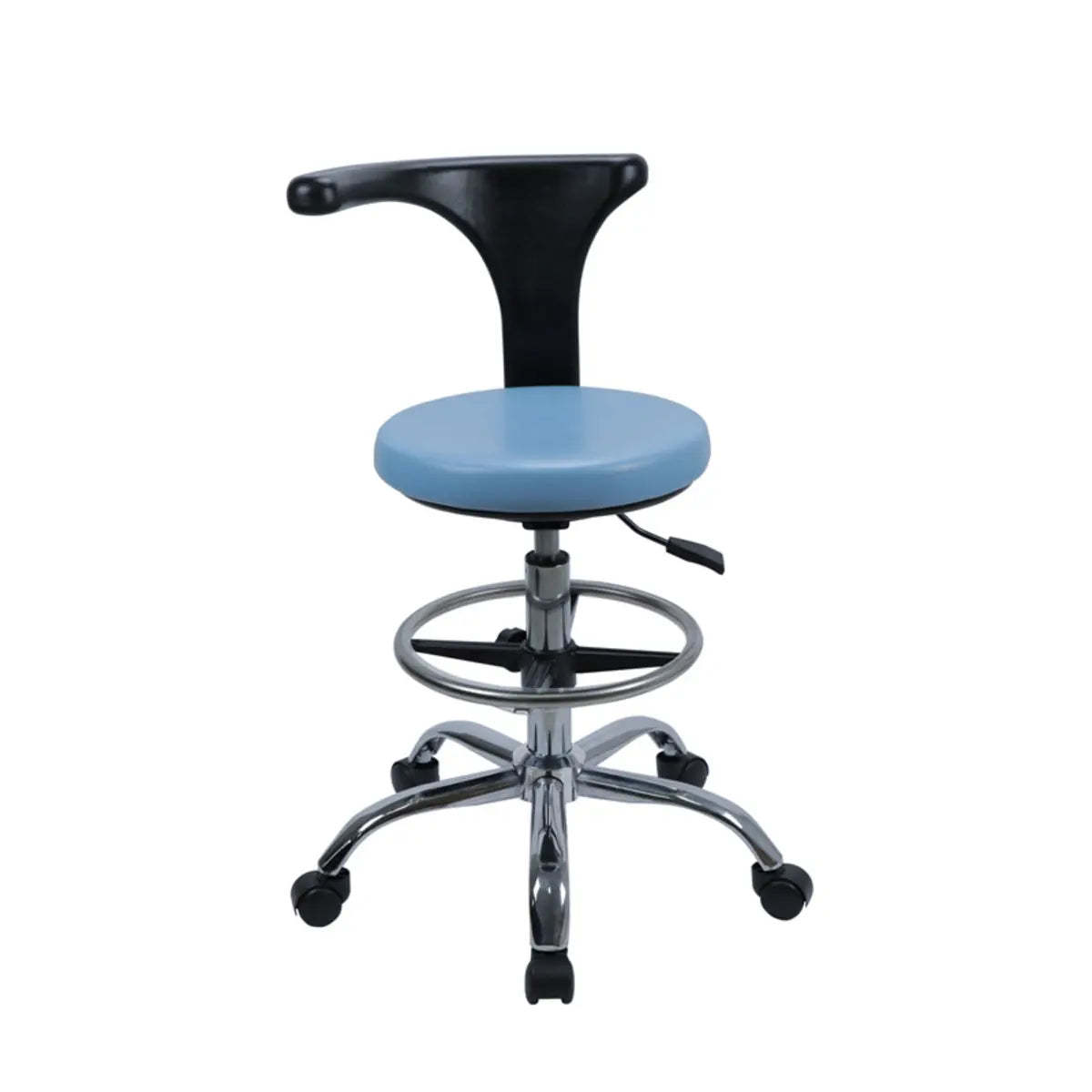 Modern Blue Round Alloy Upholstered Stool with Casters — With Back / Star Base / No Footring