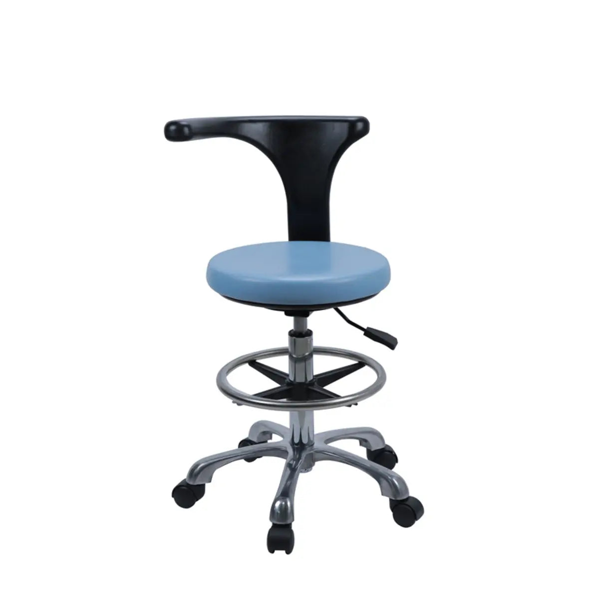 Modern Blue Round Alloy Upholstered Stool with Casters