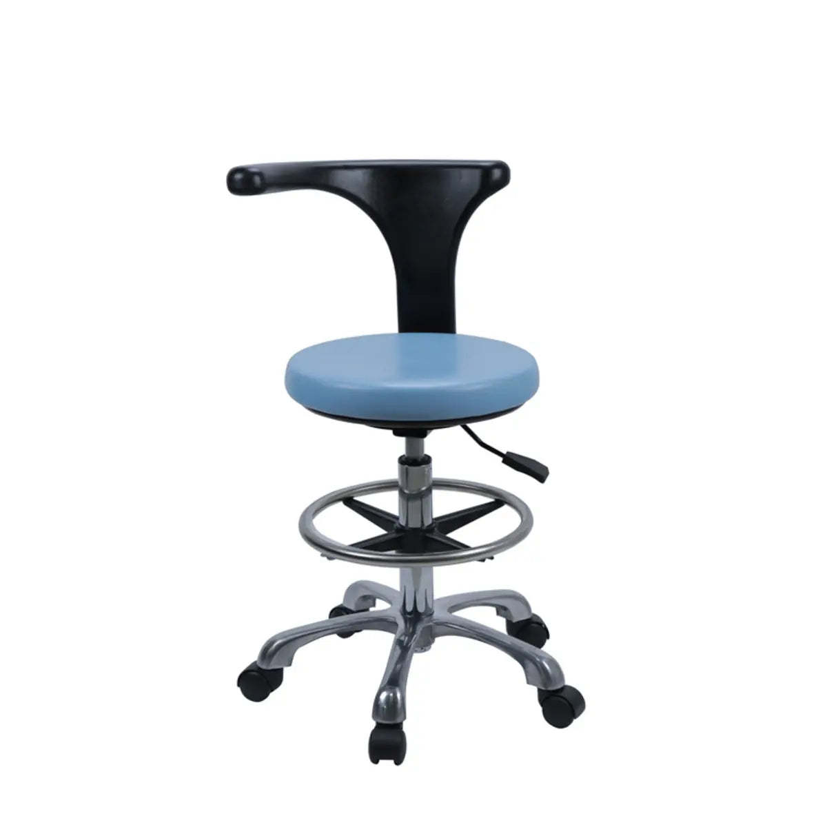 Modern upholstered round blue office chairs — With Back / Aluminium Alloy Leg / Footring Included