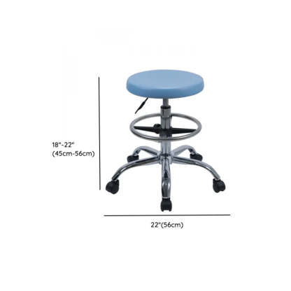 Modern Blue Round Alloy Upholstered Stool with Casters