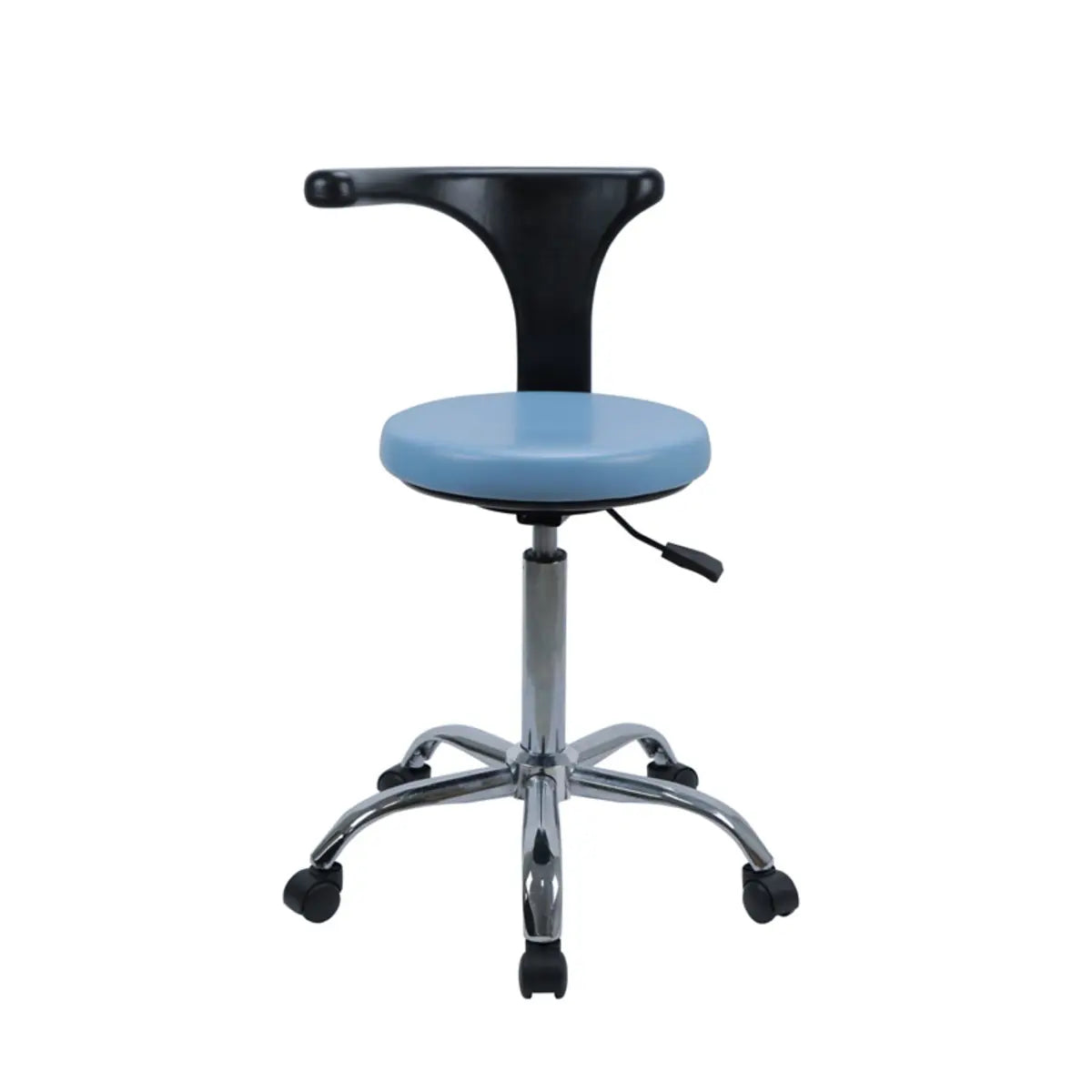 Modern Blue Round Alloy Upholstered Stool with Casters — Backless / Nylon Leg / No Footring