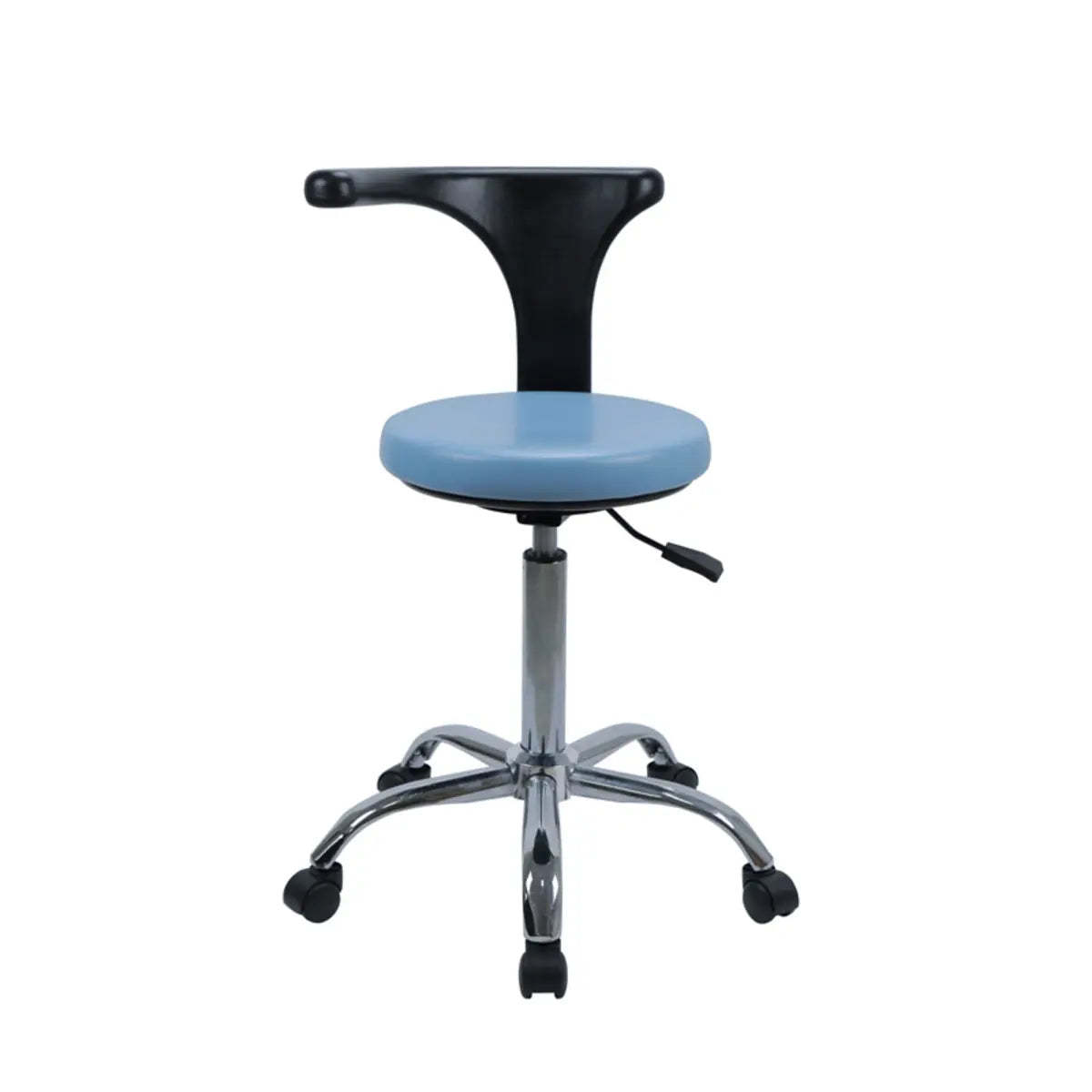 Modern Blue Round Alloy Upholstered Stool with Casters — Backless / Nylon Leg / No Footring