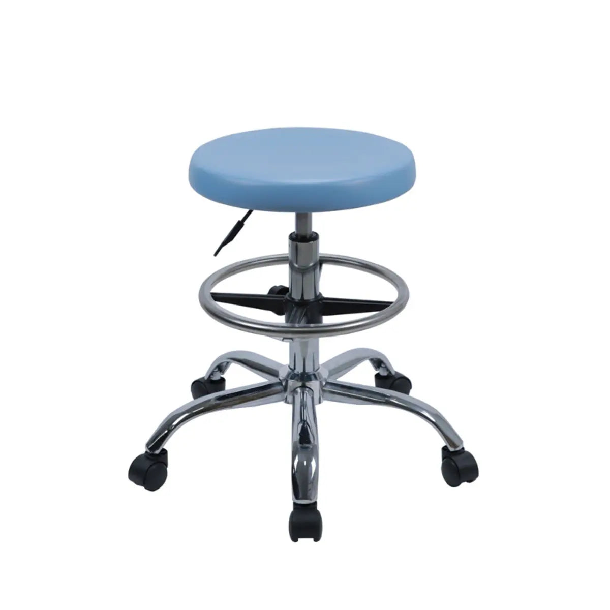 Modern Blue Round Alloy Upholstered Stool with Casters — Backless / Star Base / Footring Included