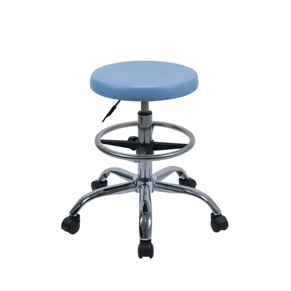 Modern Blue Round Alloy Upholstered Stool with Casters — Backless / Star Base / Footring Included