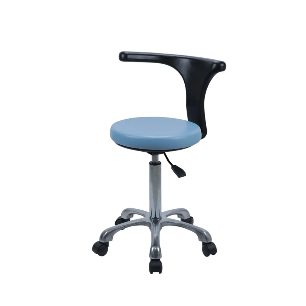 Modern Blue Round Alloy Upholstered Stool with Casters — With Back / Aluminium Alloy Leg / Footring Included
