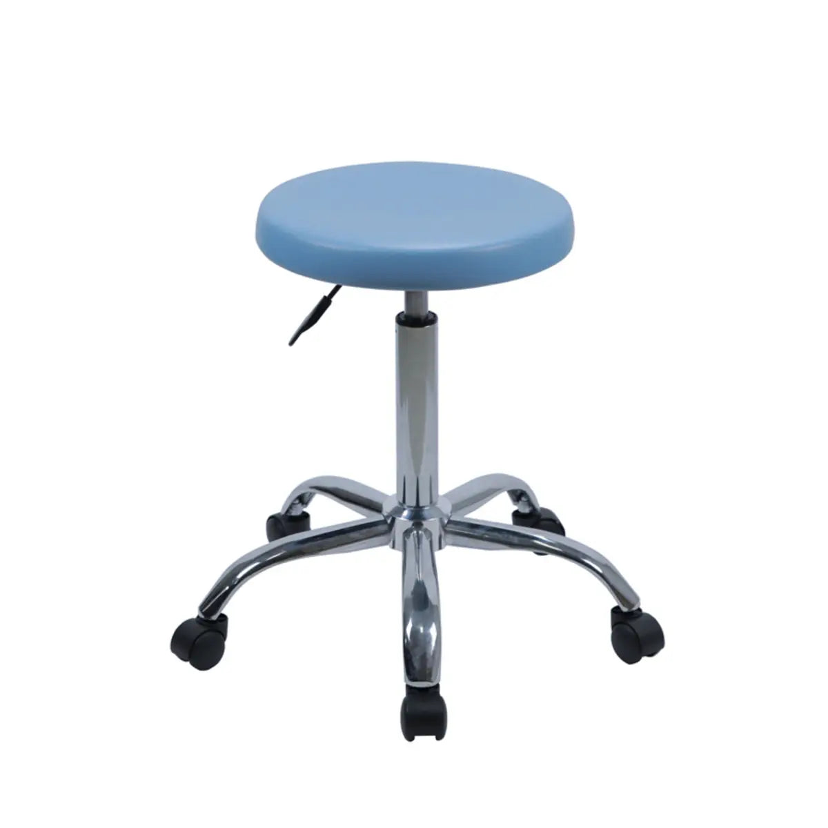 Modern Blue Round Alloy Upholstered Stool with Casters — With Back / Aluminium Alloy Leg / No Footring