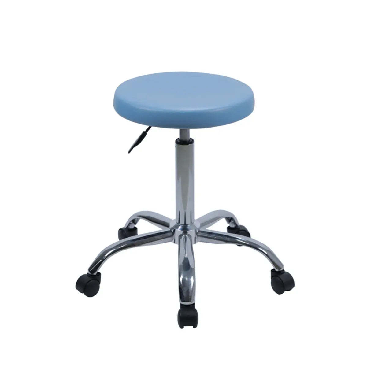 Modern Blue Round Alloy Upholstered Stool with Casters — With Back / Aluminium Alloy Leg / No Footring