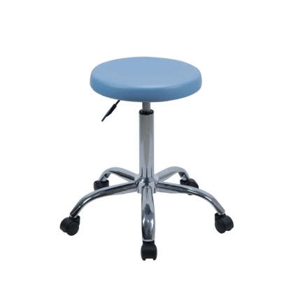 Modern Blue Round Alloy Upholstered Stool with Casters — With Back / Aluminium Alloy Leg / No Footring