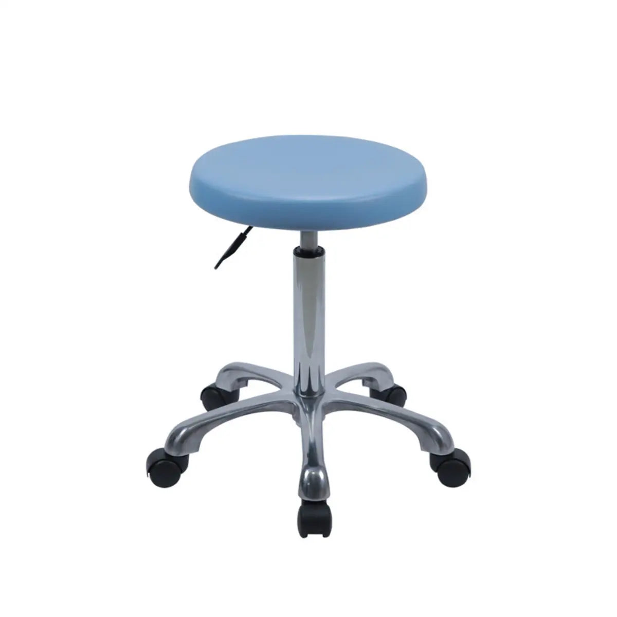 Modern Blue Round Alloy Upholstered Stool with Casters — With Back / Nylon Leg / Footring Included