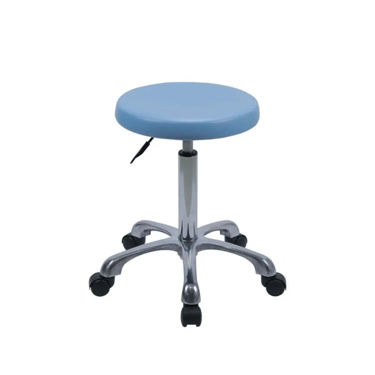 Modern Blue Round Alloy Upholstered Stool with Casters — With Back / Nylon Leg / Footring Included