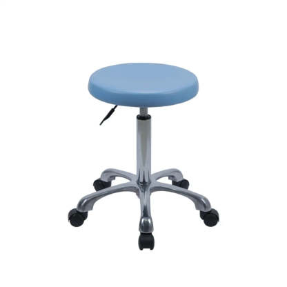 Modern Blue Round Alloy Upholstered Stool with Casters — With Back / Nylon Leg / Footring Included