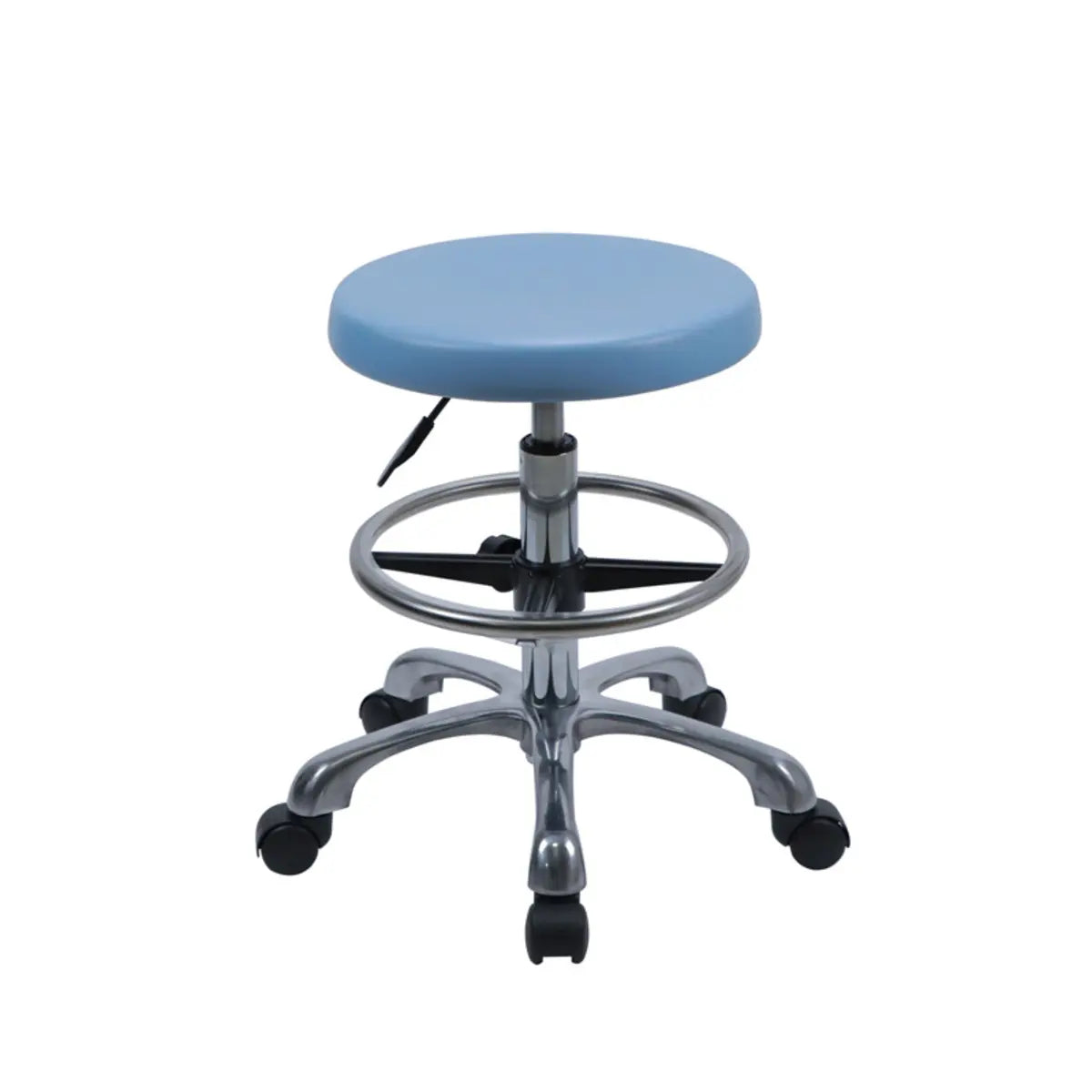 Modern Blue Round Alloy Upholstered Stool with Casters — With Back / Nylon Leg / No Footring