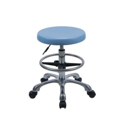 Modern Blue Round Alloy Upholstered Stool with Casters — With Back / Nylon Leg / No Footring