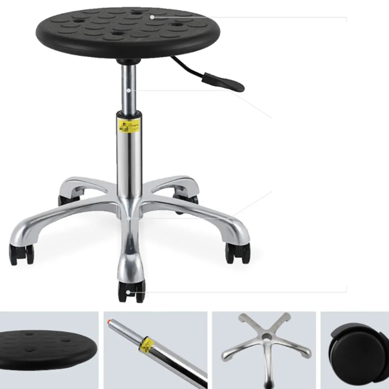 Modern Round Alloy Adjustable Office Stool Black — Nylon Leg