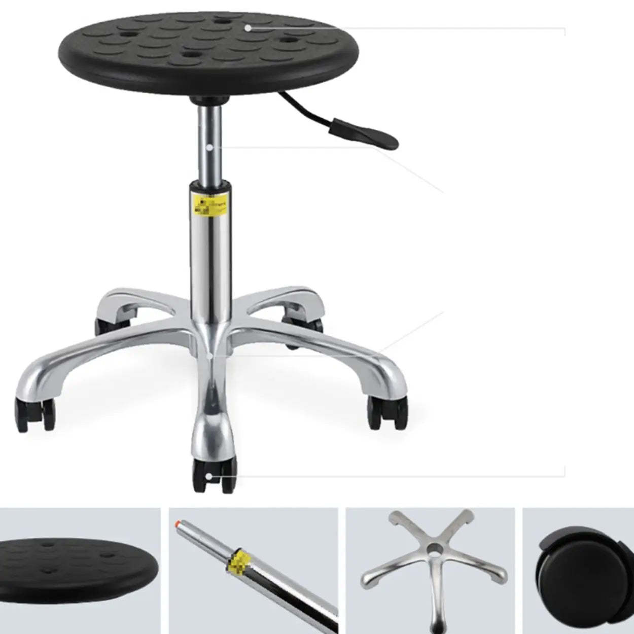 Modern Round Alloy Adjustable Office Stool Black — Nylon Leg