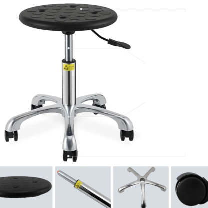 Modern Round Alloy Adjustable Office Stool Black — Nylon Leg