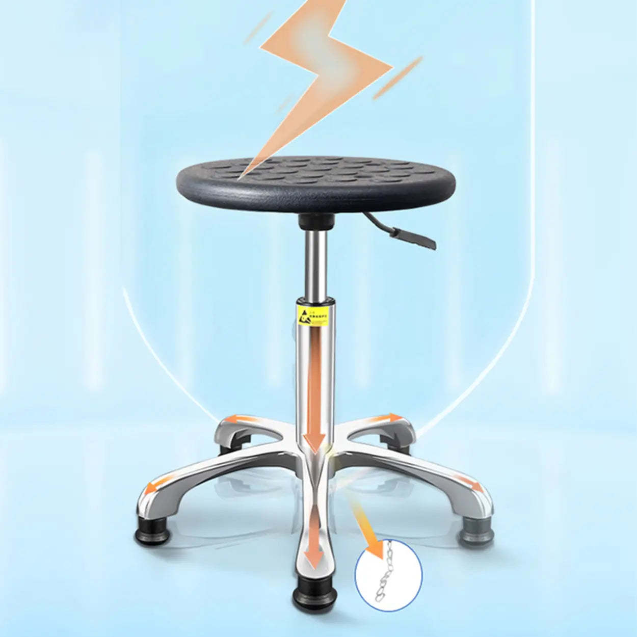 Modern Round Alloy Adjustable Office Stool Black — Steel Leg