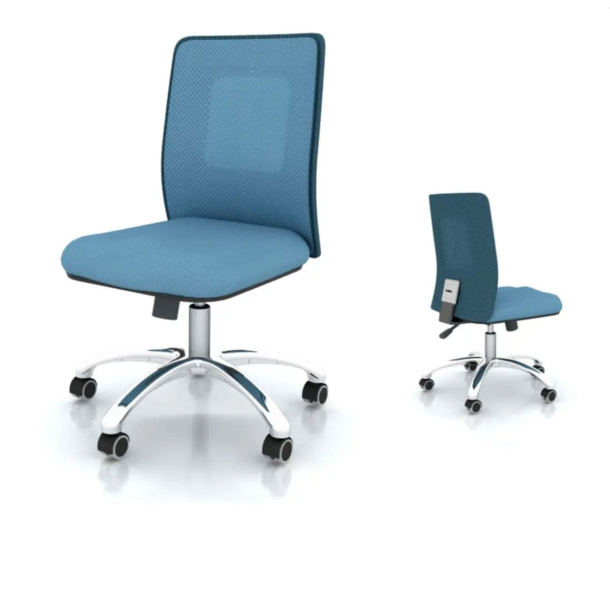 Modern Blue Round Alloy Upholstered Office Stool — Orange / Casters Included / With Back